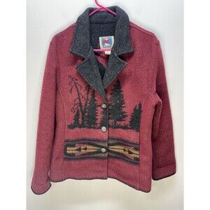 Vintage Wooded River Wool Blend Western Moose Southwestern Crop Cowgirl Jacket M